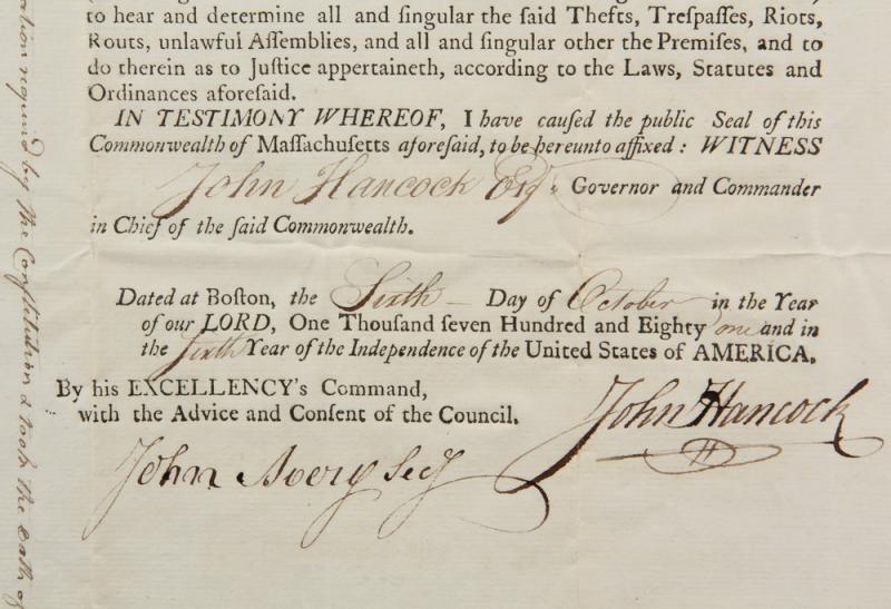 These documents appointing Edgecomb's Moses Davis a justice of the peace in Lincoln County in 1775 and 1781 will be up for auction June 1  and 2 in Thomaston. Courtesy of Thomaston Place Auction Galleries.