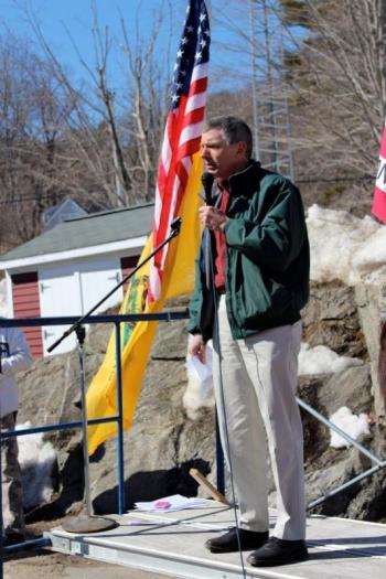 Former State Representative Les Fossel addresses approximately 200 people Saturday, March 9 at a rally protesting legislation on concealed weapon permits. Courtesy of Jessica Beckwith